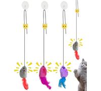 IPNSDON 3PCS Indoor Cat Toys, Door Hanging Interactive Mice with Squeaky Sound & Feather Tail, No Batteries Required, Adult Kitten & Cat Enrichment Boredom Toys, No Batteries Required
