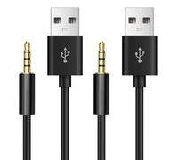 iPod Shuffle Cable, 3.5mm Audio Jack to USB Charging and Data Transfer, USB Data Sync & Charging Cable Lead，Compatible with iPod Shuffle 3 4 5 6 7 MP3 Player Black，2 Pack