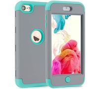 iPod Touch 7 Case, iPod Touch 7/6/5 Case, KZONO Heavy Duty High Impact Armor Protective Pattern Cover for Apple iPod Touch 5 6 7th Generation (Mint Green/Grey)