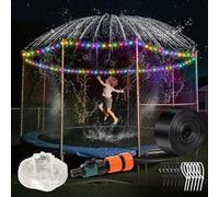 IPOOLTENG Trampoline Sprinkler with Lights - Solar-Powered Trampoline Lights & Water Sprinkler, 16 Colors, Remote Control, Waterproof Trampoline Accessories, Non-Damaging Design, Fits 8-16FT