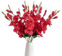 IPOPU 10PCS Red Gladiolus Artificial Flowers Red Flowers Fake Flowers Gladiolus Flowers Silk Flowers 30in Long Stem Flowers for Home Wedding Garden Arrangement Decoration(Red)