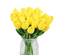 IPOPU 24PCS Yellow Tulips Artificial Flowers Real Touch Flowers Artificial Yellow Flowers Tulips for Decoration Fake Tulip Fake Flowers Arrangements Faux Tulip for Home Decoration