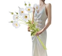 IPOPU 43.3" White Poppy Flowers Artificial Flowers 6pcs Fake Silk Poppies Long Stem Artificial Flowers for Tall Vase for Wedding Party Home Decor(Wihte)