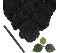 IPOPU 5 Inches Black Artificial Large Rose Heads Bulk Fake Black Roses with Stem 10pcs Faux Rose Silk Flower Head for DIY Wedding Bouquet Arrangements Gifts Gothic Decor
