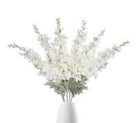 IPOPU 6 pcs Delphinium Artificial Flowers White Larkspur Artificial Flowers, 33.5 in Fake Flowers Bulk Silk Flowers with Stems Real Look for Home Garden Wedding Arrangement Decor(White)