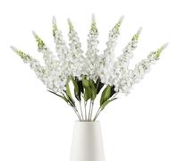 IPOPU 8PCS White Snapdragon Artificial Flowers Delphinium Artificial Silk Flowers Long Stem Hyacinth Fake Flowers for Wedding Home Outdoor Party Floral Arrangement Centerpiece Table Decoration (White)