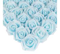 IPOPU Artificial Rose Flower Heads, 100pcs Light Blue Foam Fake Roses Bulk 3in Stemless Flowers for DIY Wedding Baby Shower Centerpieces Arrangements Party Tables Home Decorations (Light Blue)