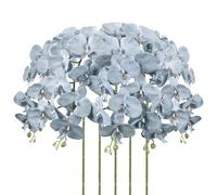 IPOPU Blue Orchid Artificial Flowers 5PCS Fake Silk Orchids Faux Orchid Stems Phalaenopsis Branches for Tall Vase for Bridal Shower Home Party Wedding Decoration (Blue)