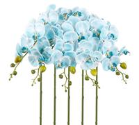 IPOPU Blue Orchids Artificial Flowers 5PCS Long Stem Fake Orchid Flowers 31.5" Sparkle Orchids Artificial Flowers for Wedding Centerpieces Home Table Party Decor (Blue)