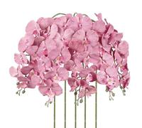 IPOPU Dusty Pink Orchid Artificial Flowers 5PCS Fake Orchid Long Stems Phalaenopsis Branches Real Touch Silk Orchids for Vase for Bridal Shower Home Party Wedding Decoration (Dusty Pink)