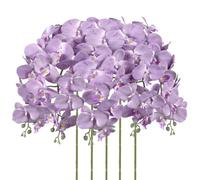 IPOPU Lilac Flowers Artificial Orchids 5PCS Fake Purple Flowers Silk Orchids Faux Orchid Stems Phalaenopsis Branches for Tall Vase for Bridal Shower Home Party Wedding Decoration (Lilac)