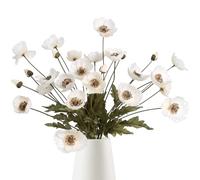 IPOPU White Artificial Poppy Flowers 6pcs Poppies White Artificial Flowers with Stems Silk Flower Arrangements for Wedding Centerpieces for Home Table Bridal Shower Party Decorations (White)