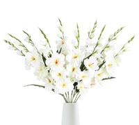 IPOPU White Gladiolus Artificial Flowers 10 PCS 30.3 in Gladiolus Flowers Silk Flowers Long Stem Flowers for Home Wedding Office Decoration(White)