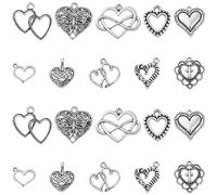 Ipotkit 100pcs 10 Styles Love Heart Charms Antique Sweet Heart Charms for Jewellery Making Bracelets Necklace