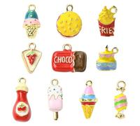 Ipotkitt 10 pcs 10 Styles Alloy Imitation Food Enamel Charms Hamburger Ice Cream French Fries Chocolate Charm for DIY Jewelry Making Bracelet Necklace Earrings Keychains Crafts