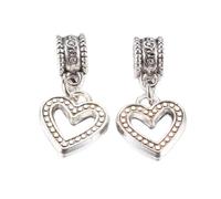 Ipotkitt 10 pcs Antique Silver Alloy Hollow Heart European Dangle Charms Tibetan Style Large Hole Charms for DIY Jewelry Making Bracelet Necklace Earrings Keychains Purse Crafts