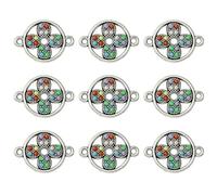 Ipotkitt 10 Pcs Antique Silver Boho Flat Round Connector Charms Resin Clover Link Charms Retro Double Loop Charms for DIY Bracelet Earring Jewellery Making