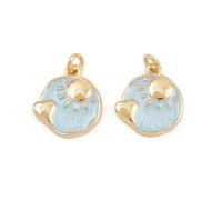 Ipotkitt 10 pcs Blue Brass Enamel Flat Round Charms with Jump Ring Tiny Heart Sun Charms for DIY Crafts Jewelry Bracelets Necklace Earrings Keychains Making