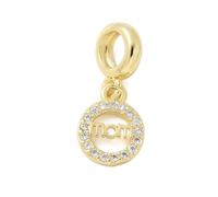 Ipotkitt 10 pcs Brass Clear Cubic Zirconia Ring with Word MOM European Dangle Charms Mother's Day Large Hole Charms for DIY Crafts Jewelry Bracelet Earrings Necklace Keychains