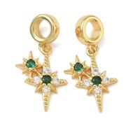 Ipotkitt 10 pcs Brass Cubic Zirconia Double Star European Dangle Charms North Four Point Star Celestial Large Hole Charms for DIY Jewelry Bracelet Necklace Earrings Crafts