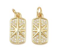 Ipotkitt 10 pcs Brass Cubic Zirconia Rectangle with Star Charms with Jump Ring North Star Celestial Charms for DIY Jewelry Making Bracelet Necklace Earrings Keychains Crafts