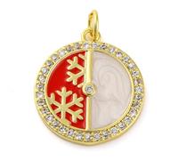 Ipotkitt 10 pcs Brass Cubic Zirconia Round Shape with Snowflake Pattern Enamel Charms Christmas Theme Charms for DIY Crafts Jewelry Bracelet Necklace Earrings Keychains Bags Decor