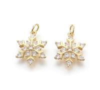 Ipotkitt 10 pcs Brass Cubic Zirconia Snowflake Charms Winter Snow Christmas Charm for DIY Crafts Jewelry Making Bracelet Earrings Necklace Keychains