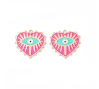 Ipotkitt 10 pcs Deep Pink Alloy Heart with Evil Eye Enamel Charms Tine Love Shape Turkish Eyes Charms for DIY Crafts Jewelry Bracelets Necklace Earrings Keychains Making
