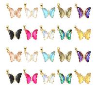 Ipotkitt 10 Pcs Glass Butterfly Charms Clear Micro Pave Cubic Zirconia Butterfly Charms Colorful Crystal Insect Charm for Jewelry Making Accessories
