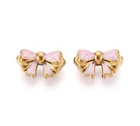 Ipotkitt 10 pcs Pink 304 Stainless Steel Bowknot Enamel Beads Mini Tiny Bow Spacer Beads for DIY Crafts Jewelry Necklace Bracelet Earrings Keychains Making