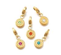 Ipotkitt 10 pcs Random 304 Stainless Steel with Rhinestone Flat Round Charms Sun Celestial Charm for DIY Jewelry Making Bracelet Necklace Earrings Keychains Bags Decor Crafts