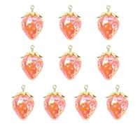 Ipotkitt 10 pcs Resin Strawberry Charms with Brass Finding Fruit Berries Charms for DIY Jewelry Making Bracelet Necklace Earrings Keychains Decor