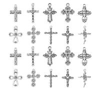 Ipotkitt 100 pcs 10 Styles Alloy Religious Charms Tibetan Style Religion Cross Crucifix Antique Silver Charms for DIY Crafts Jewellery Bracelet Necklace Making