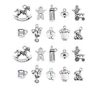 Ipotkitt 100 pcs 10 Styles Antique Silver Alloy Baby Theme Charms Tibetan Style Footprint Bear Rocking Horse Charms for DIY Jewellery Bracelet Necklace Earrings Crafts