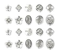 Ipotkitt 100 Pcs 10 Styles Antique Silver Flower Theme Beads Metal Oval Rose Daisy Shaped Spacer Beads Vintage Spring Floral Beads for DIY Jewellery Making