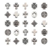 Ipotkitt 100 Pcs 10 Styles Tiny Cross Spacer Beads Vintage Style Crucifix Beads Antique Holy Catholic Loose Beads for Jewelry Making Beading Supplies
