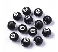 Ipotkitt 100 pcs 12mm Spray Painted Black Acrylic 8 Eight Ball Large Hole Beads Billiards Ball Game Number Bead for DIY Jewelry Making Bracelet Earrings Necklace Keychains Crafts