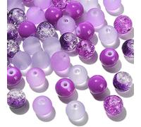 Ipotkitt 100 Pcs 8mm Purple Glass Round Beads Crystal Round Ball Beads Circular Loose Spacer Beads for Bracelets Beading DIY Craft Jewelry Making