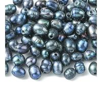 Ipotkitt 100 Pcs Black 7-10mm Natural Cultured Freshwater Pearl Beads 1.8mm Large Hole Rice Pearl Beads Oval Shaped Craft Ornaments for Jewelry Making