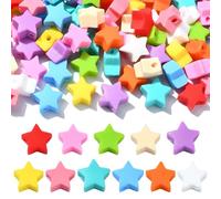 Ipotkitt 100 Pcs Colorful Silicone Star Beads Celestial Focal Beads Cute Loose Spacer Beads for DIY Keychain Beadable Pen Bag Bracelet Jewellery Making