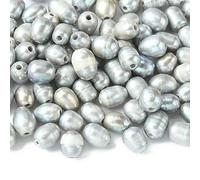Ipotkitt 100 Pcs Gray 7-10mm Natural Cultured Freshwater Pearl Beads 1.8mm Large Hole Pearl Beads Oval Shaped Rice Loose Beads for Jewelry Making