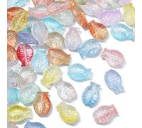 Ipotkitt 100 Pcs Mixed Color Summer Beach Beads Transparent Glass Fish Beads Sea Life Fish Crystal Spacer Beads for DIY Jewelry Making Finding