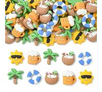 Ipotkitt 100 Pcs No Hole Cartoon Beach Cabochons Flatback Summer Beer Sun Coconut Tree and Milk Swimming Ring Bead Charms for DIY Craft Accessories