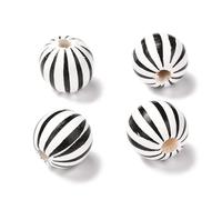 Ipotkitt 100 pcs Printed Wood Round with Stripe Pattern Beads Black and White Ball Shape Large Hole Macrame Beads for DIY Crafts Jewelry Bracelet Necklace Home Keychains Decor