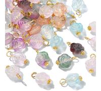 Ipotkitt 100 Pcs Transparent Acrylic Flower Charms Spray Painted Acrylic Flower Bead Charms for DIY Jewelry Craft Finding Making