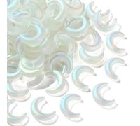 Ipotkitt 100 Pcs White Handmade Lampwork Crescent Moon Beads AB Color Frosted Glass Beads Double Horn Celestial Beads for Jewelry Making Accessories
