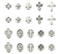 Ipotkitt 100pcs 10 Styles Antique Silver Alloy Cross Beads Tibetan Style Crucifix Religious Religion Metal Beads for Bracelets Necklaces Keychains Jewelry Making DIY Crafts
