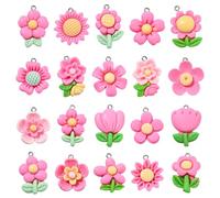 Ipotkitt 100pcs 20 Styles Pink Flower Resin Charms Spring Theme Cute Floral Charms for DIY Keychain Necklace Craft Bracelet Bag Decor Jewellery Making