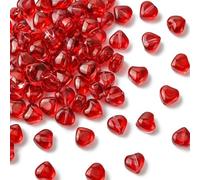 Ipotkitt 100pcs Dark Red Heart Themed Glass Beads Transparent Love Beads Flat Spacer Bead for DIY Craft Bracelet Keychain Necklace Jewellery Making