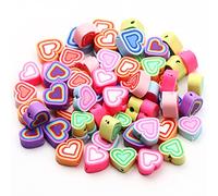 Ipotkitt 100Pcs Handmade Colourful Heart Polymer Clay Beads for DIY Crafts Finding Necklace Jewellery Making Accessories - 8~10x9~10.5mm